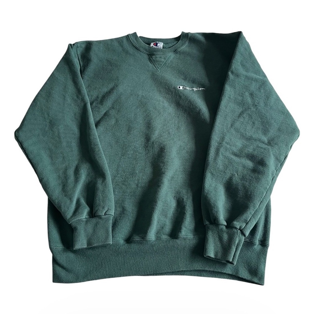 Champion Authentic Athletic Apparel Large Forest Green Spell Out Logo Crewneck